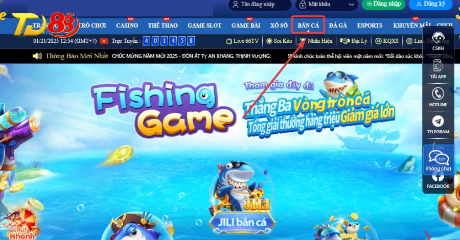 Người chơi nhấn vào mục bắn cá TD88